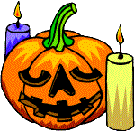 Jack-o-lantern and two candles